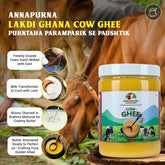 Natural Desi Cow Ghee By Annapurna Lakdi Ghana | High In Protein Fiber & Nutrients Healthy Desi Ghee Perfect For Baby Body Massage | (1 Litre) 33.8 Ounce | Jar Pack